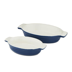 Barbary & Oak Set of 2 Limoges Blue Oval Oven Dishes - Old Railway Line Garden Centre