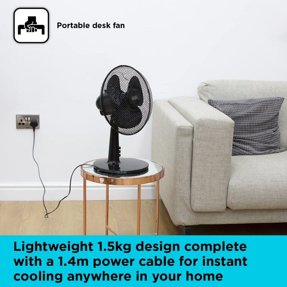 Black + Decker 9" Black 20W Desk Fan - Old Railway Line Garden Centre