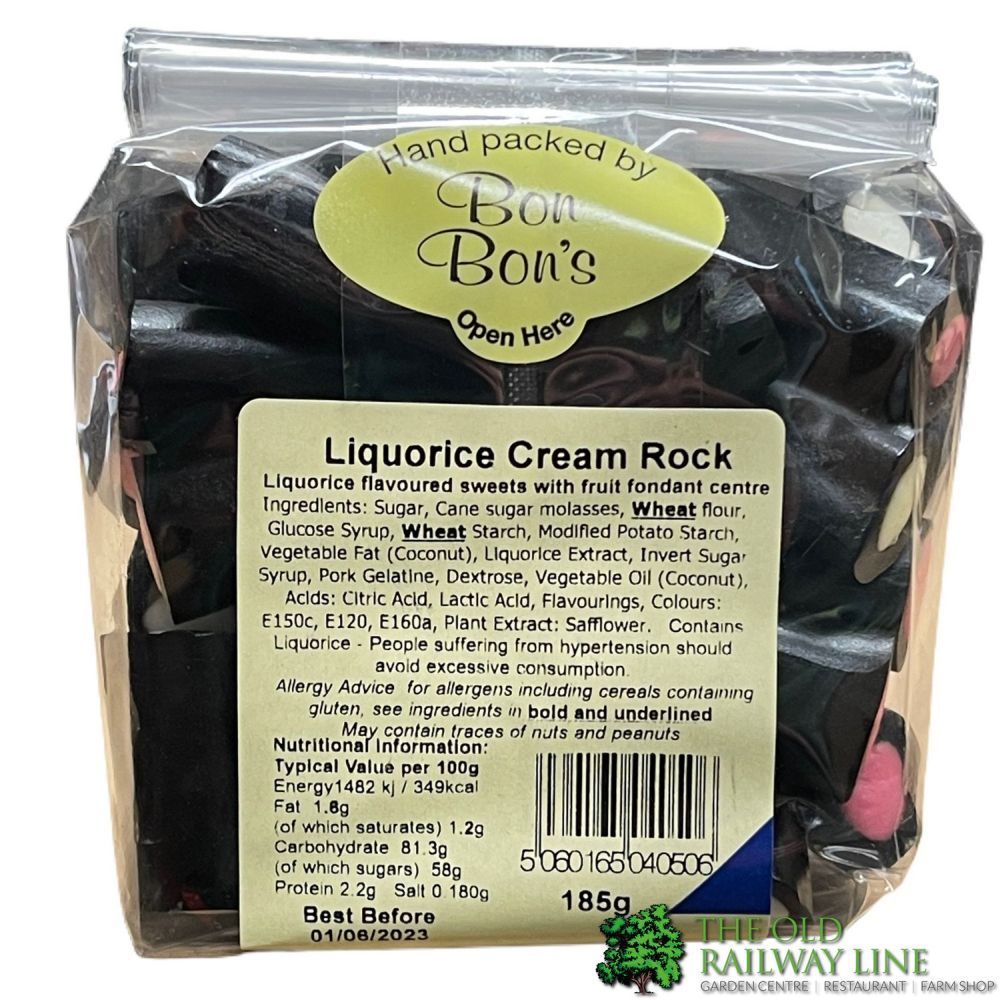 BonBons 185g Liquorice Cream Rock - Old Railway Line Garden Centre