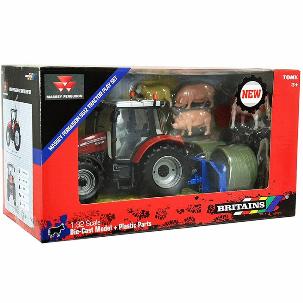 Britains 1:32 Scale Red Massey Ferguson With Animals Farm Set - Old Railway Line Garden Centre