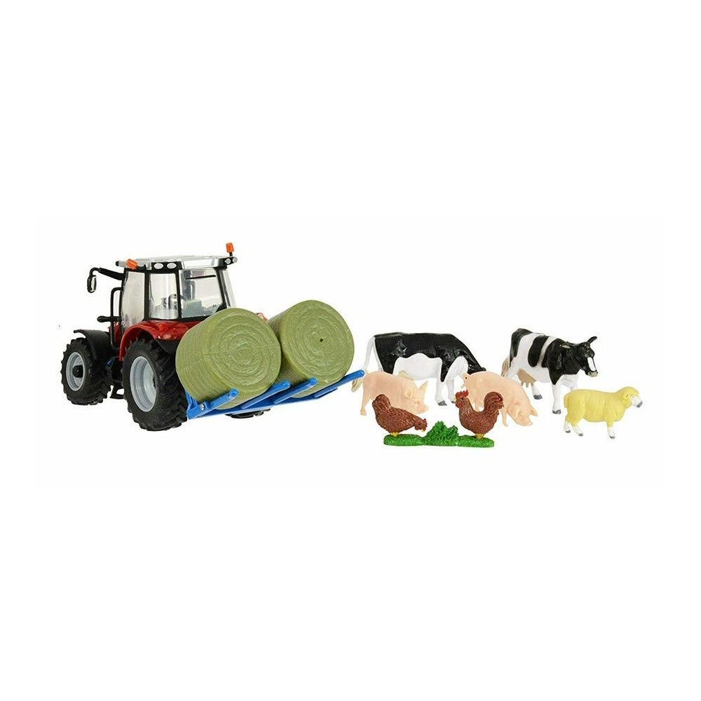 Britains 1:32 Scale Red Massey Ferguson With Animals Farm Set - Old Railway Line Garden Centre
