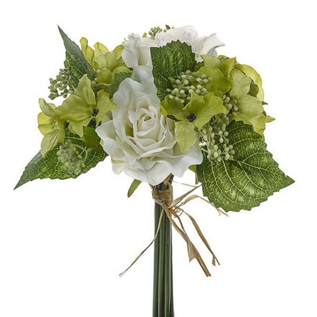 CB Imports 29cm Artificial Green Flora Rose & Hydrangea Bouquet - Old Railway Line Garden Centre