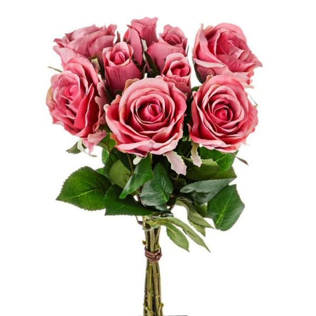 CB Imports 42cm Pink Artificial Rose Bunch with 9 Heads - Old Railway Line Garden Centre