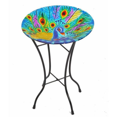 ChapelWood 50cm Glass Peacock Birdbath - Old Railway Line Garden Centre