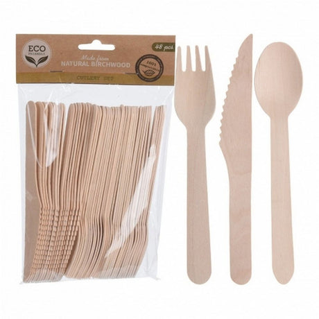Cutlery Set Natural Birchwood 48 Pieces - Old Railway Line Garden Centre