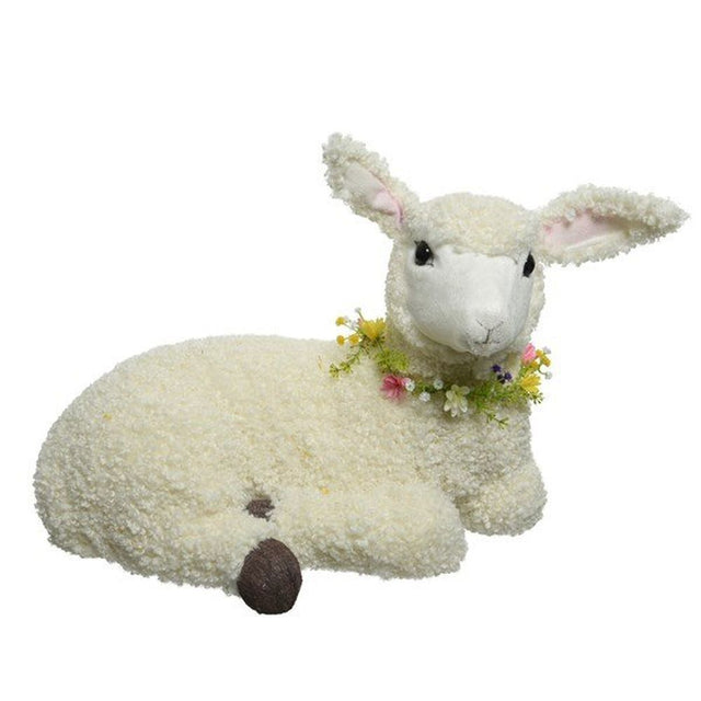 Decoris 45cm Foam Laying Sheep with Flowers - Old Railway Line Garden Centre