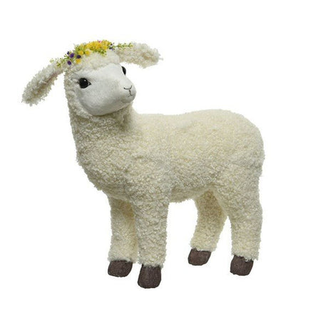 Decoris 50cm Foam Standing Sheep with Flowers - Old Railway Line Garden Centre