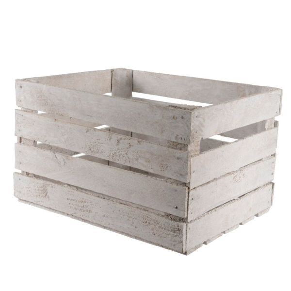 Decoris 50cm White Wooden Apple Crate - Old Railway Line Garden Centre