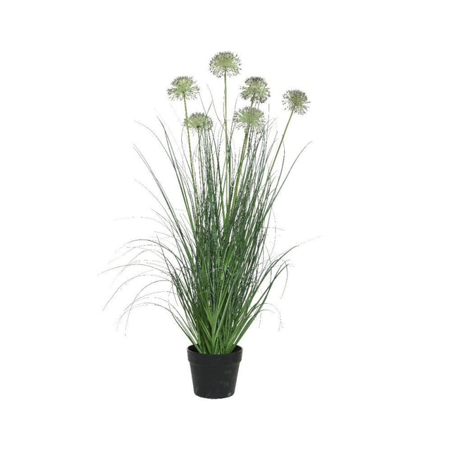 Decoris 90cm Green Artificial Allium Plant in Plastic Pot - Old Railway Line Garden Centre