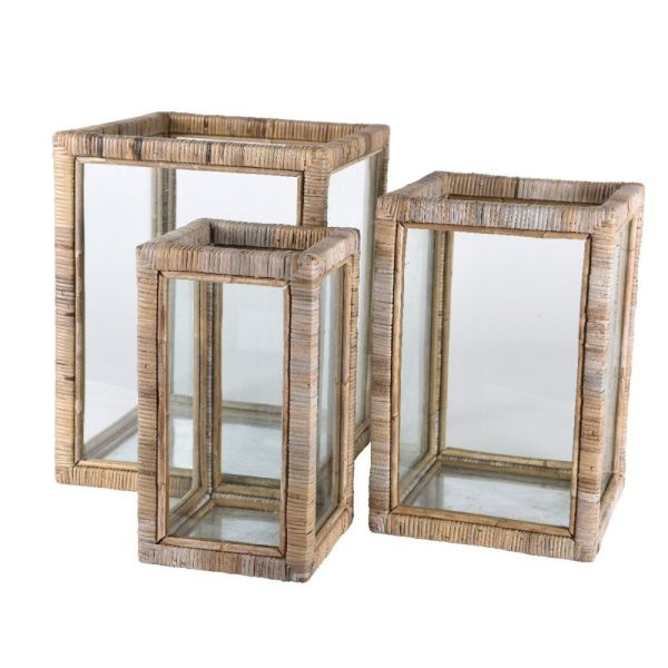 Decoris Medium 45cm Rattan Lantern with Glass - Old Railway Line Garden Centre