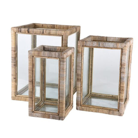 Decoris Medium 45cm Rattan Lantern with Glass - Old Railway Line Garden Centre
