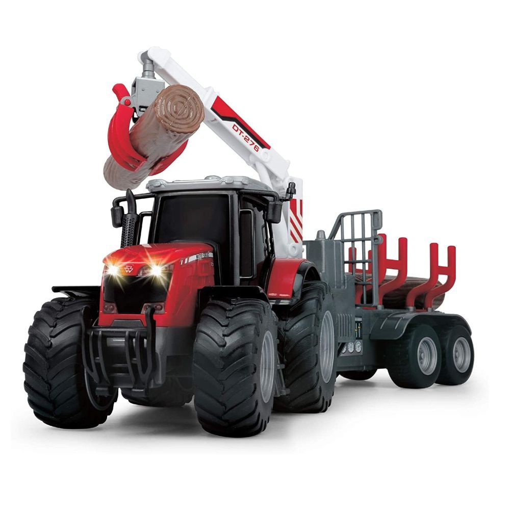 Dickie Massey Ferguson Tractor & Log Trailer Toy - Old Railway Line Garden Centre