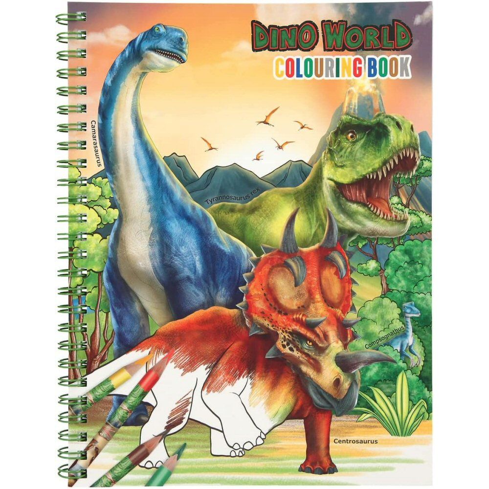 Dino World Colouring Book With Coloured Pencils - Old Railway Line Garden Centre