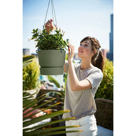Elho 24cm Leaf Green Greenville Hanging Basket Planter - Old Railway Line Garden Centre