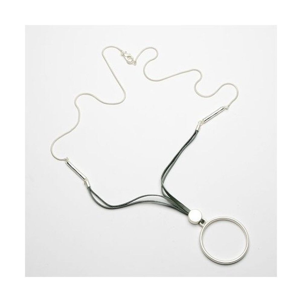 Eliza Gracious Circle Pendant Leather & Snake Chain - Silver/Grey - Old Railway Line Garden Centre