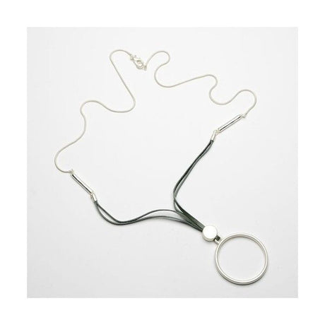 Eliza Gracious Circle Pendant Leather & Snake Chain - Silver/Grey - Old Railway Line Garden Centre