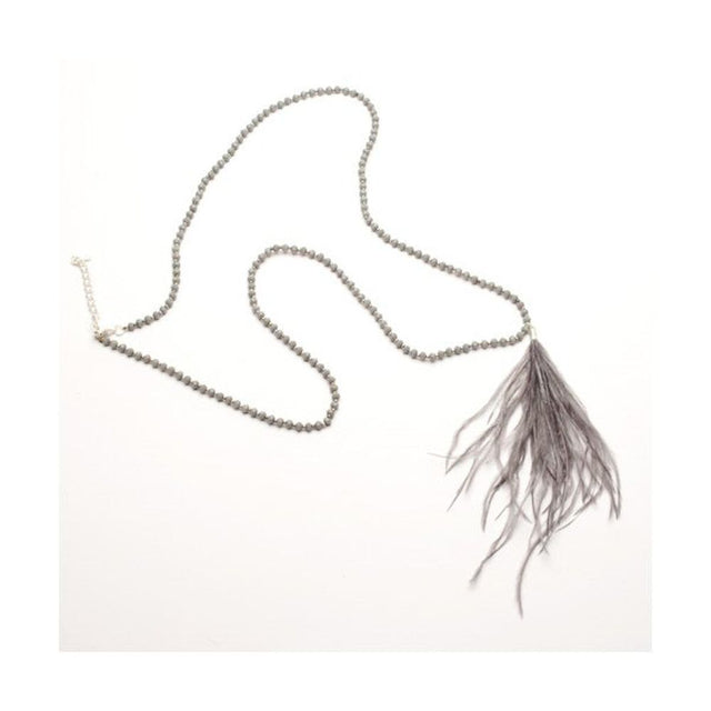 Eliza Gracious Ostrich Feather Pendant - Dark Grey - Old Railway Line Garden Centre