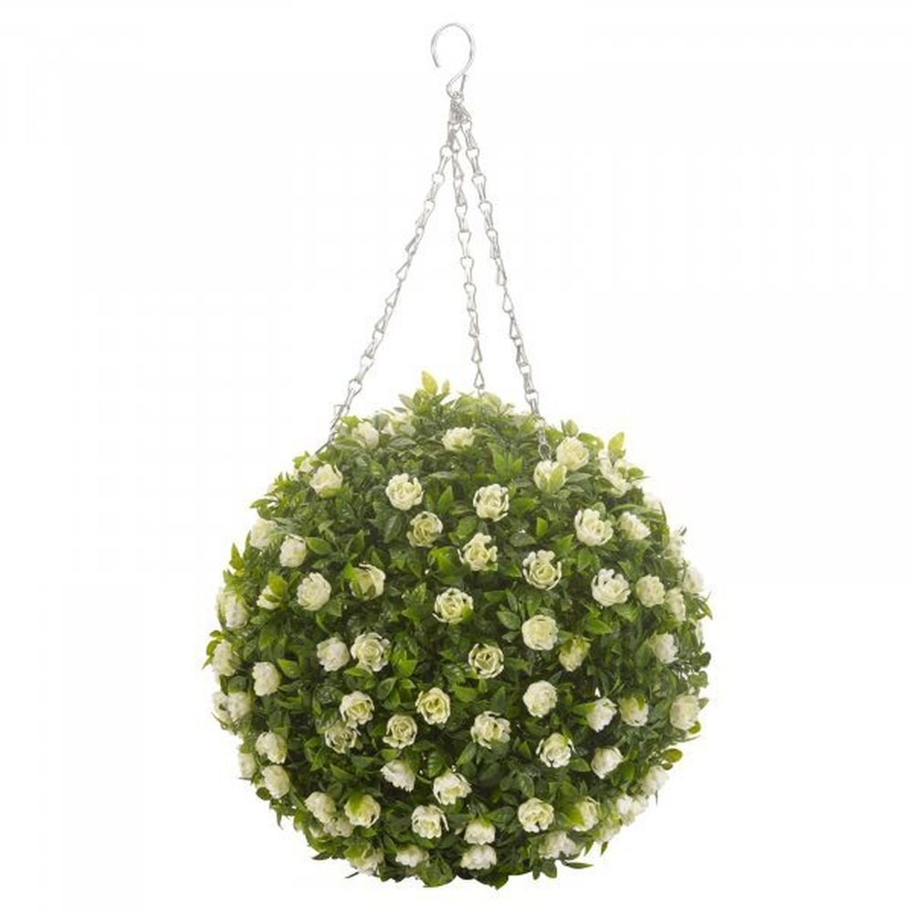 Faux Decor Topiary 30cm White Rose Ball - Old Railway Line Garden Centre