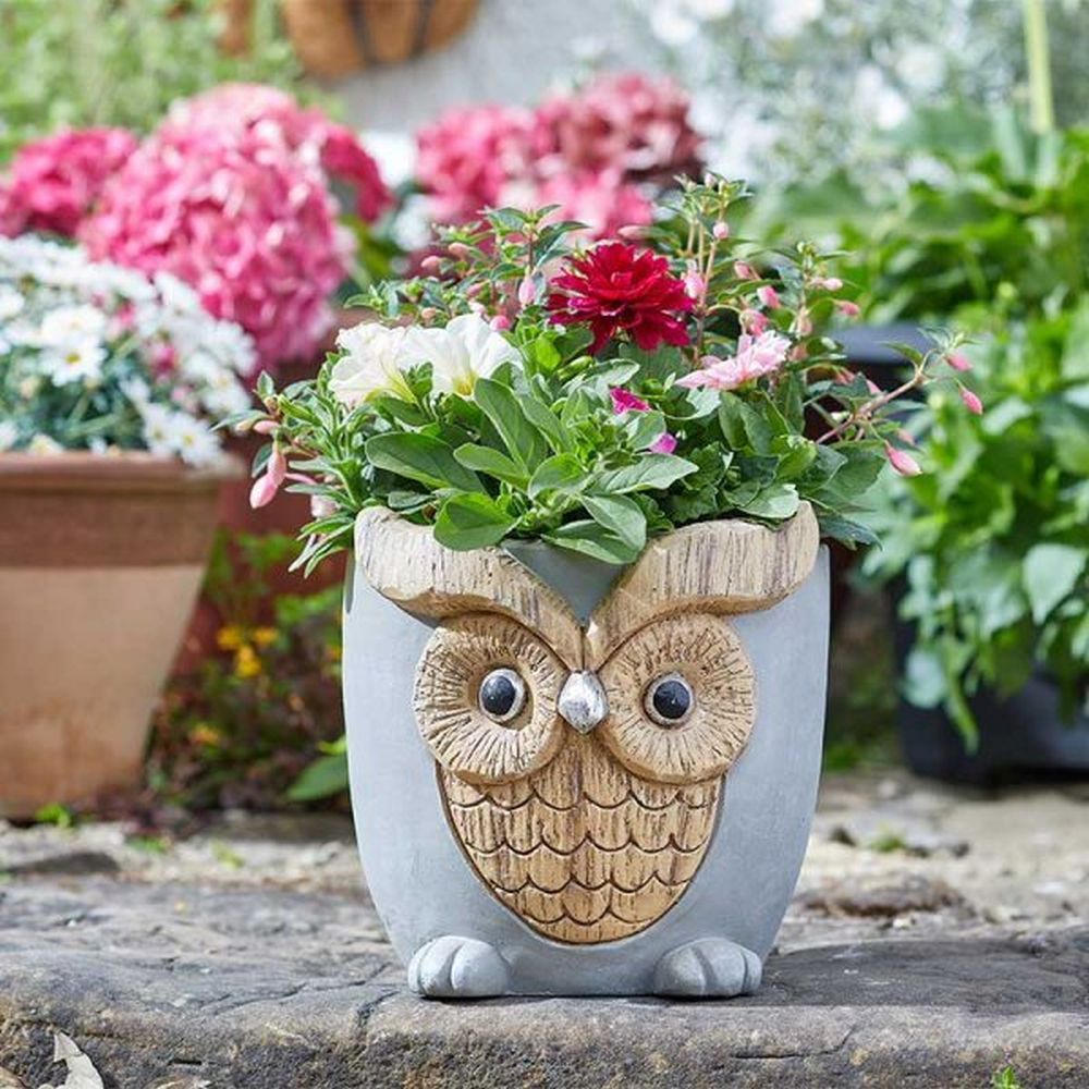 Flamboya 23cm Woodstone Owl Planter – Old Railway Line Garden Centre