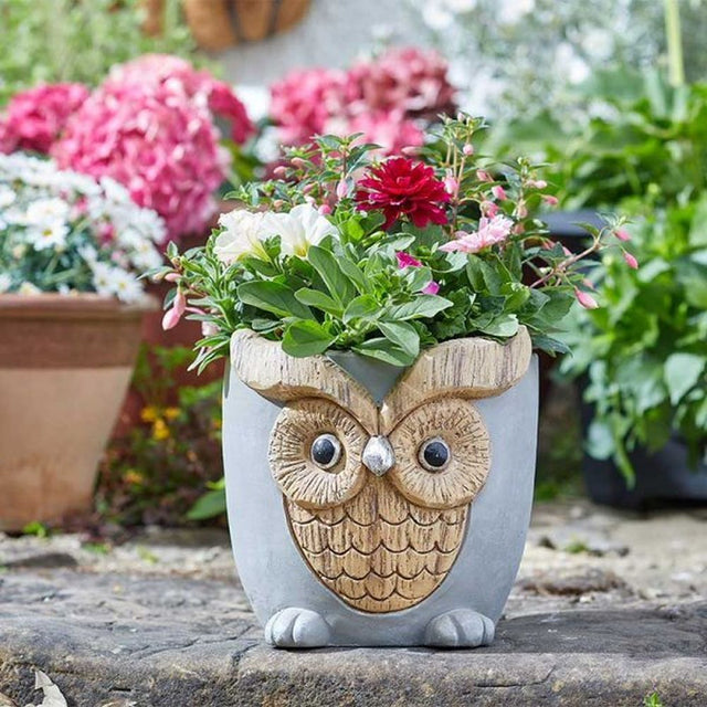 Flamboya 23cm Woodstone Owl Planter - Old Railway Line Garden Centre