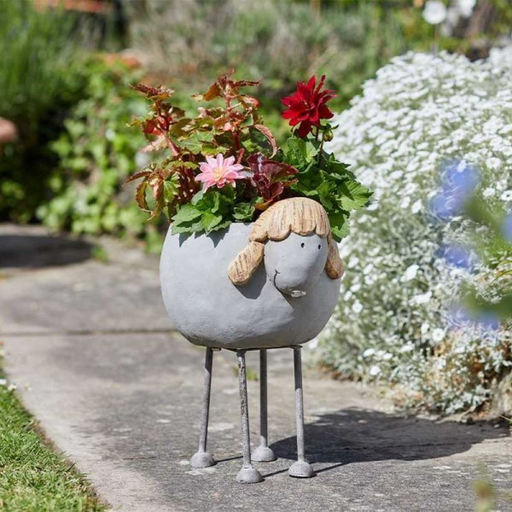 Flamboya 33cm Woodstone Sheep Planter - Old Railway Line Garden Centre