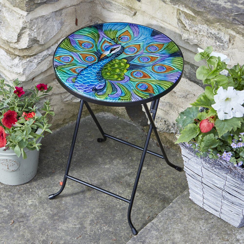 Flamboya 50cm Glass Peacock Table – Old Railway Line Garden Centre