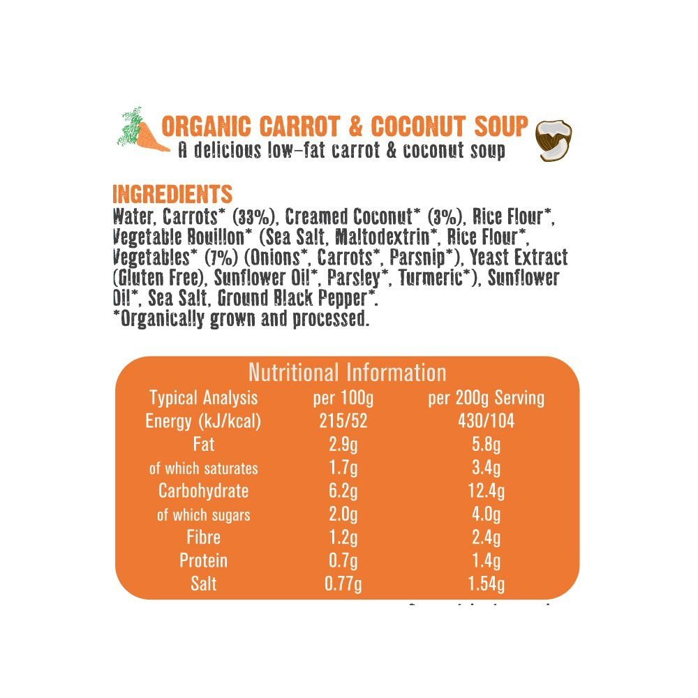 Free & Easy 400g Organic Carrot & Coconut Soup - Old Railway Line Garden Centre