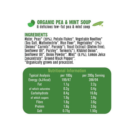 Free & Easy 400g Organic Pea & Mint Soup - Old Railway Line Garden Centre