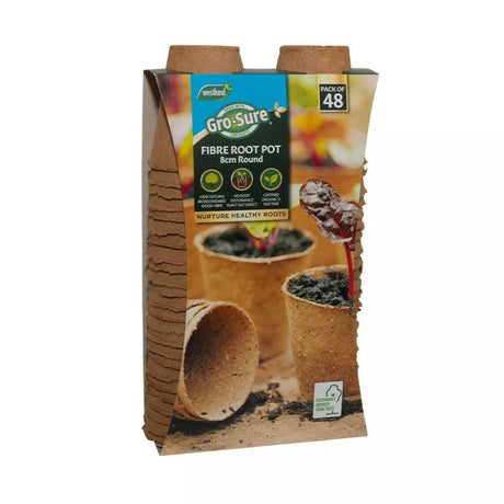 Gro - Sure 8cm Round Fibre Pots (Pack of 48) - Old Railway Line Garden Centre