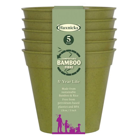 Haxnicks 13cm (5") Green Bamboo Pots (Pack of 5) - Old Railway Line Garden Centre