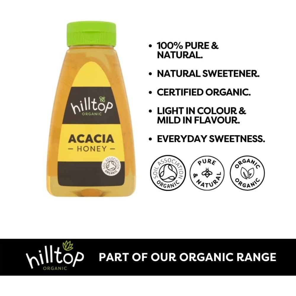 Hilltop Honey 340g Organic Acacia Honey Squeezy Bottle - Old Railway Line Garden Centre
