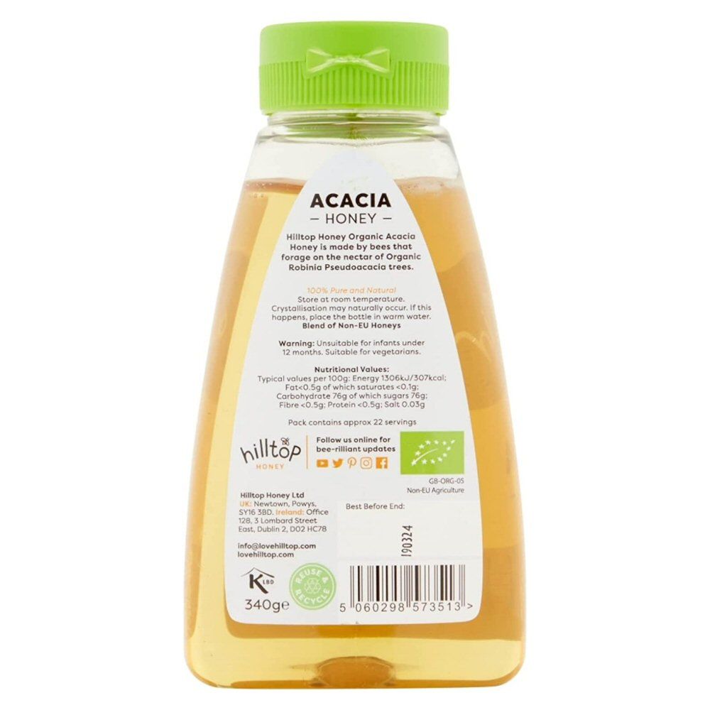 Hilltop Honey 340g Organic Acacia Honey Squeezy Bottle - Old Railway Line Garden Centre