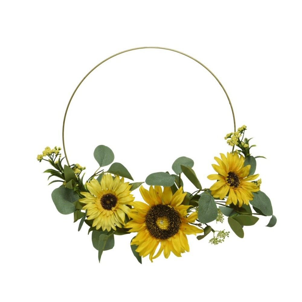 Kaemingk 40cm Artificial Sunflower Metal Ring Wreath - Old Railway Line Garden Centre