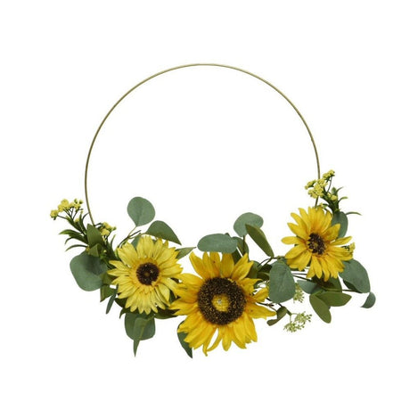 Kaemingk 40cm Artificial Sunflower Metal Ring Wreath - Old Railway Line Garden Centre