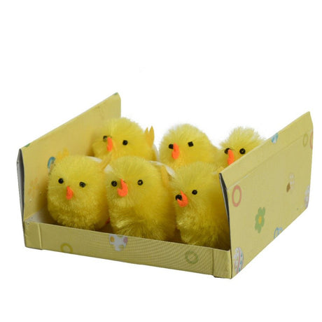 Kaemingk 4cm Yellow Chenille Easter Chickens (Set of 6) - Old Railway Line Garden Centre