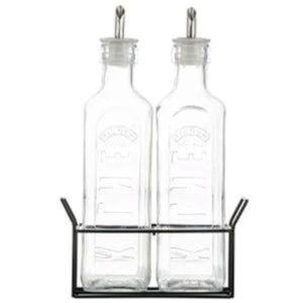 Kilner 0.6l Oil Bottles & Metal Rack (Set of 2) - Old Railway Line Garden Centre
