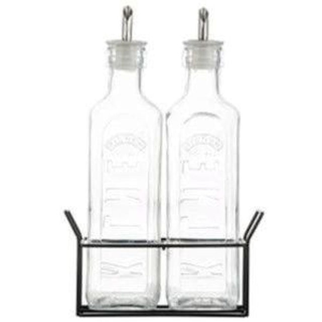 Kilner 0.6l Oil Bottles & Metal Rack (Set of 2) - Old Railway Line Garden Centre