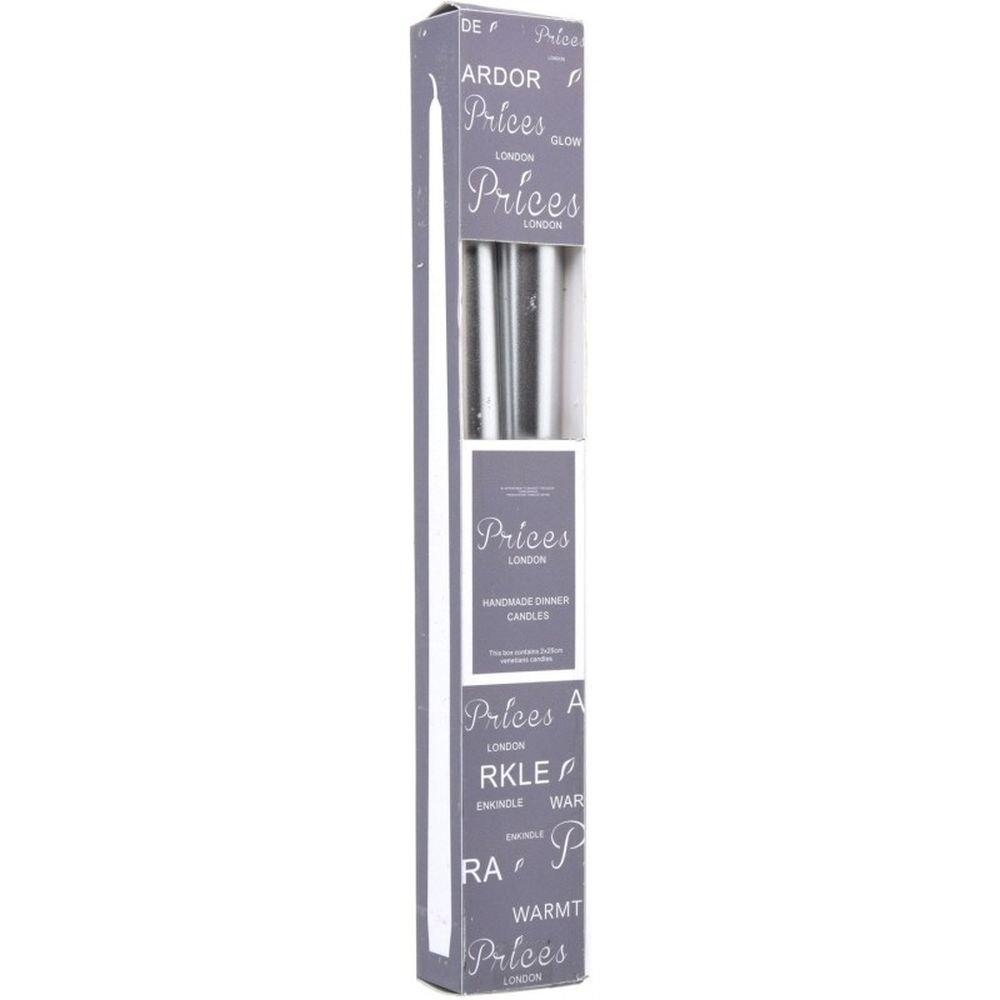 Koopman 25cm Silver Dinner Candle (Pack of 2) - Old Railway Line Garden Centre