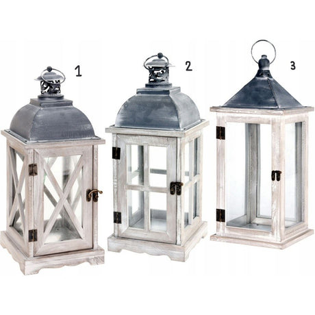 Koopman 41cm White Wood Lantern (Choice of 3) - Old Railway Line Garden Centre