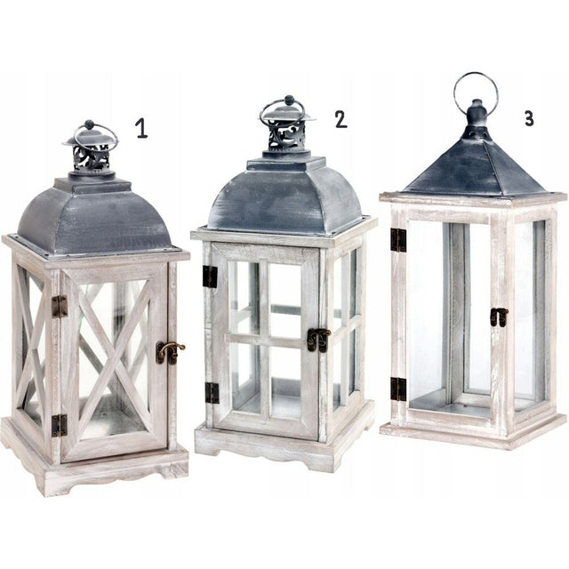 Koopman 41cm White Wood Lantern (Choice of 3) - Old Railway Line Garden Centre