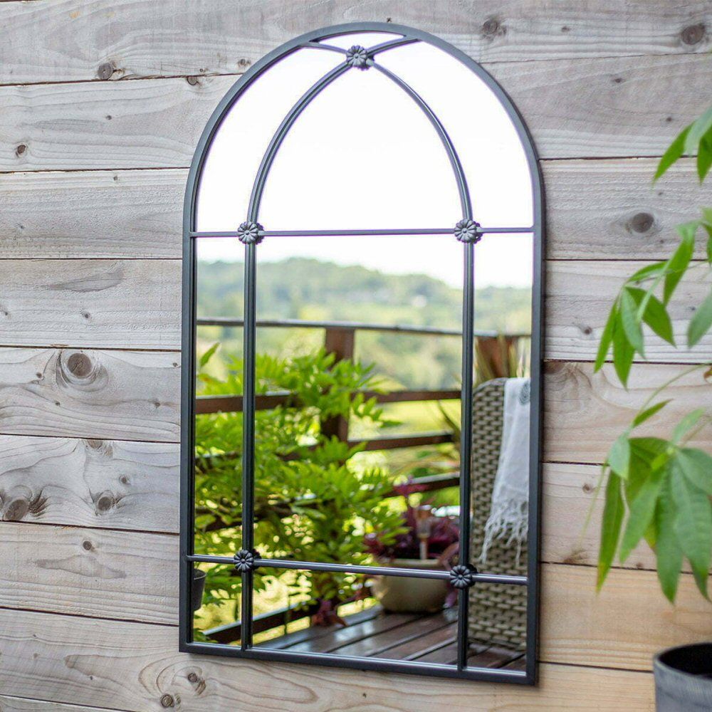 La Hacienda 100cm Black Arched Arundel Indoor/Outdoor Mirror - Old Railway Line Garden Centre