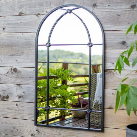 La Hacienda 100cm Black Arched Arundel Indoor/Outdoor Mirror - Old Railway Line Garden Centre