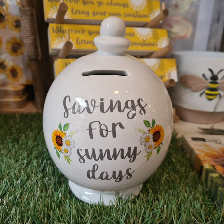 Langs 15cm White Sunny Days Ceramic Money Pot - Old Railway Line Garden Centre