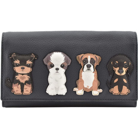 Mala Leather Grey Best Friends Sitting Dogs Matinee Purse - Old Railway Line Garden Centre