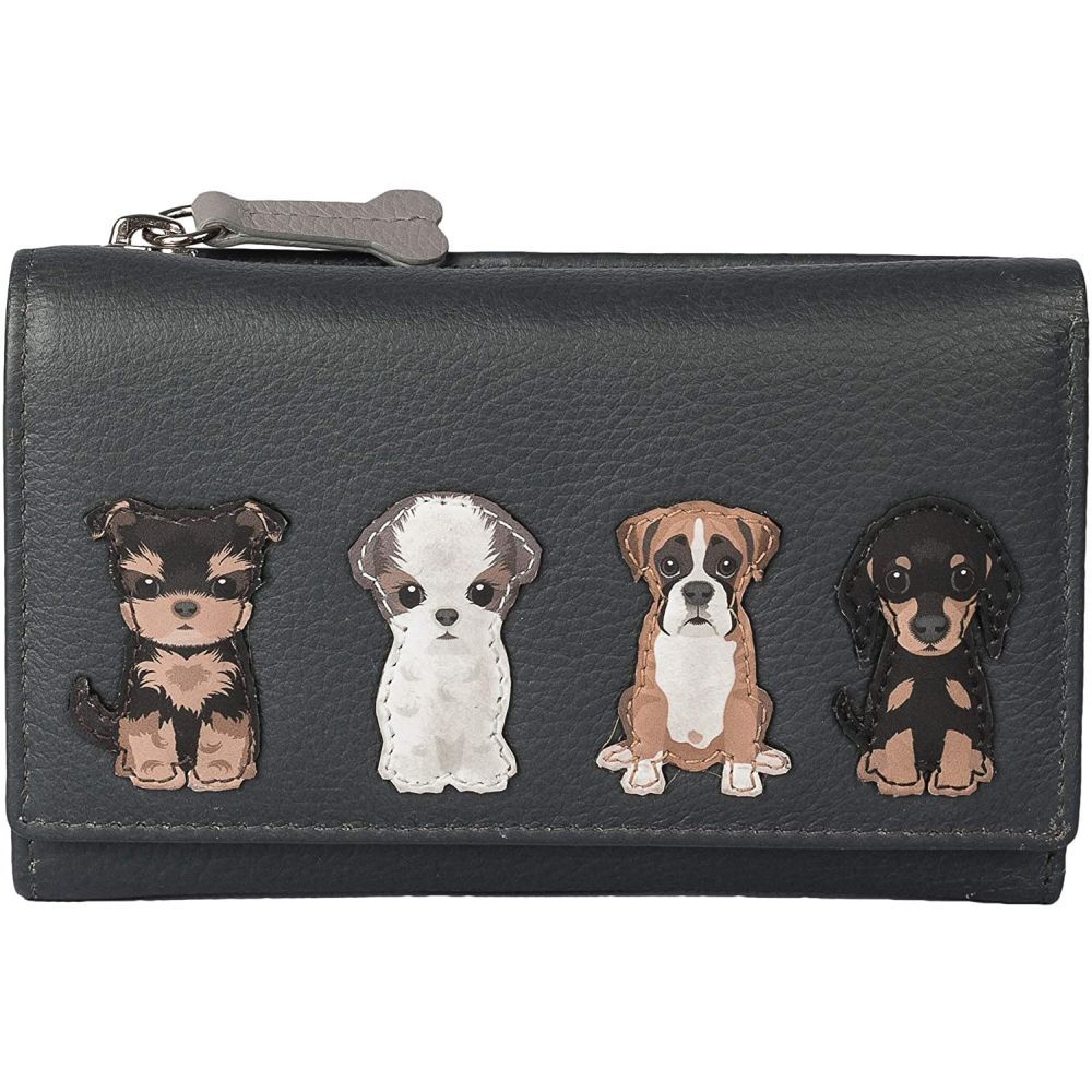 Mala Leather Grey Best Friends Sitting Dogs Tri Fold Purse - Old Railway Line Garden Centre
