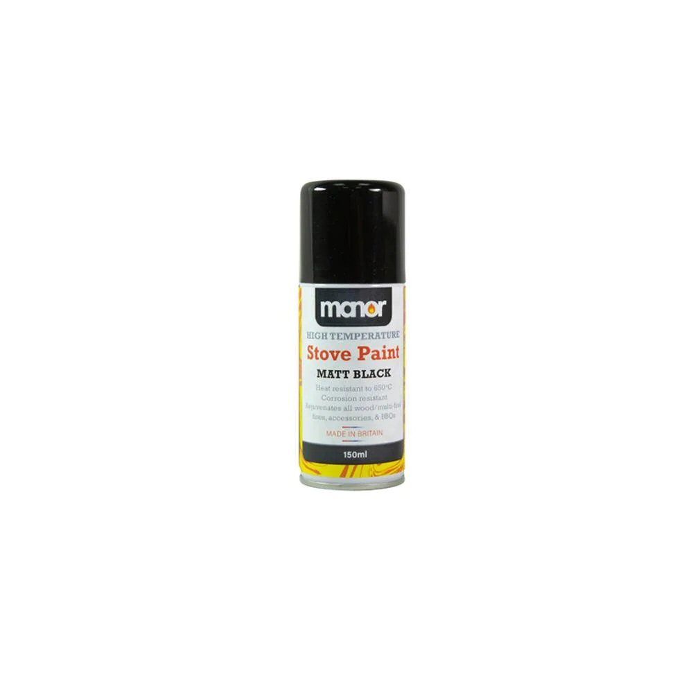 Manor 150ml Matt Black High Temperature Stove Paint Spray - Old Railway Line Garden Centre