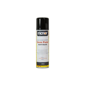 Manor 250ml Matt Black High Temperature Stove Paint Spray - Old Railway Line Garden Centre