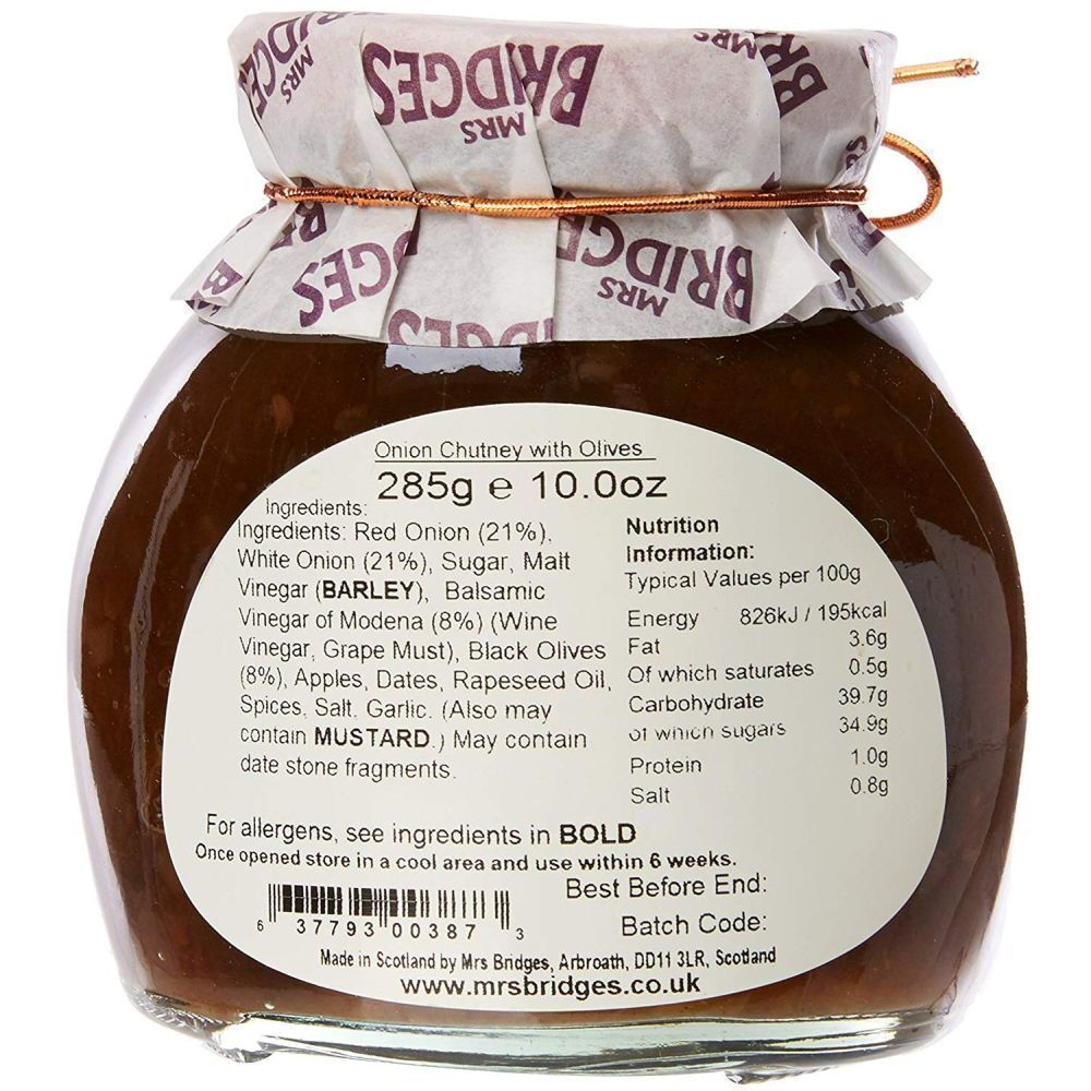 Mrs Bridges 340g Onion Marmalade with Olives & Balsamic Vinegar - Old Railway Line Garden Centre