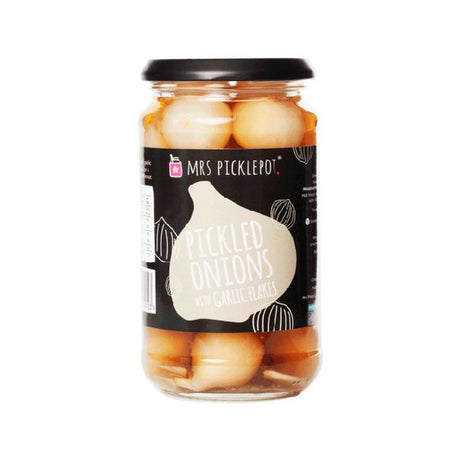 Mrs Picklepot 440g Pickled Onions with Garlic Flakes - Old Railway Line Garden Centre