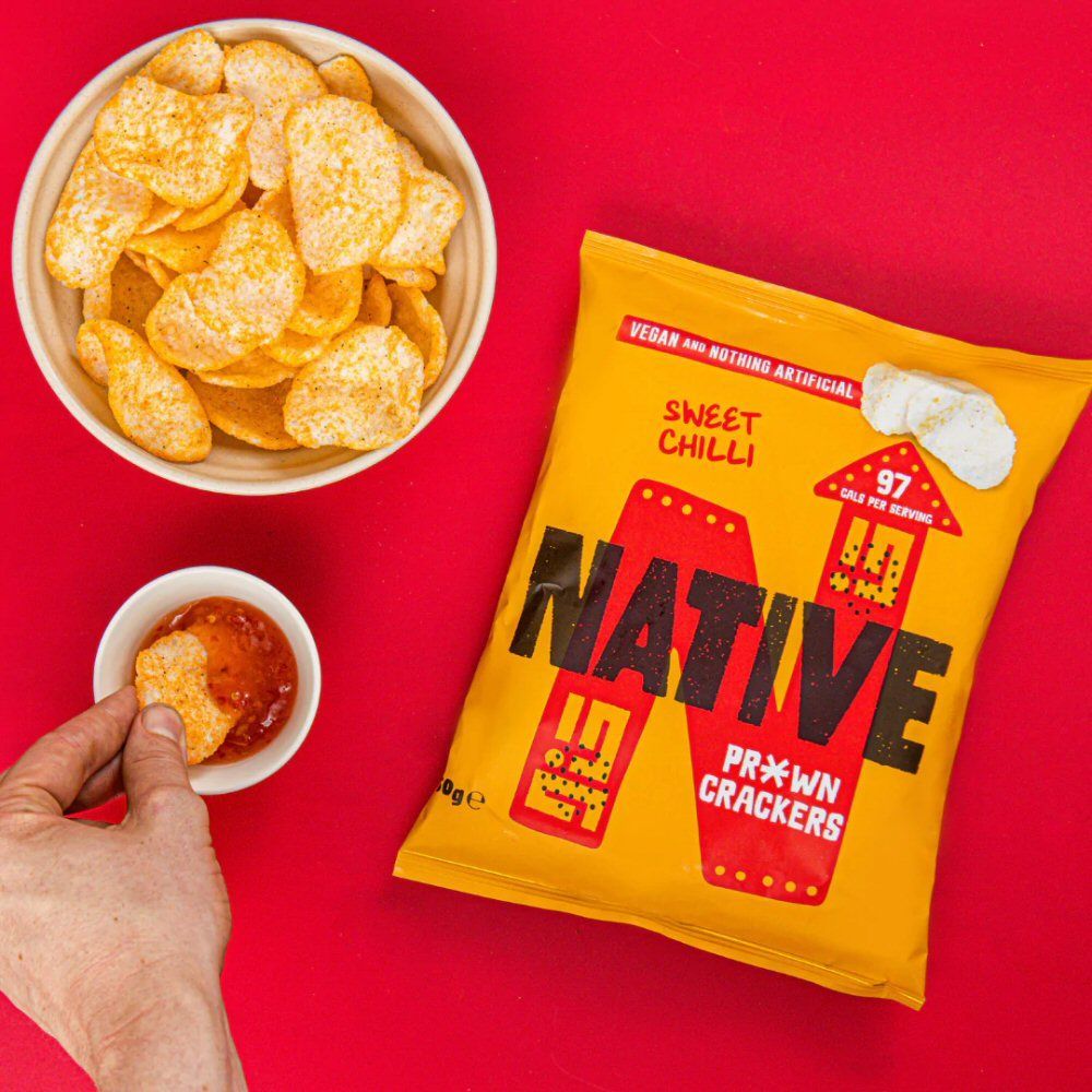 Native Snacks 60g Vegan Sweet Chilli Prawn Crackers Sharing Bag - Old Railway Line Garden Centre